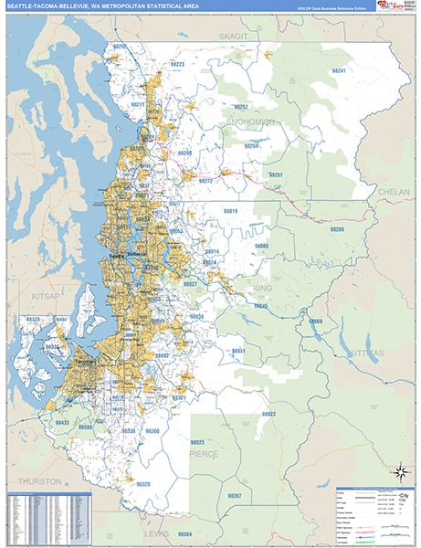 Seattle-Tacoma-Bellevue Metro Area Wall Map